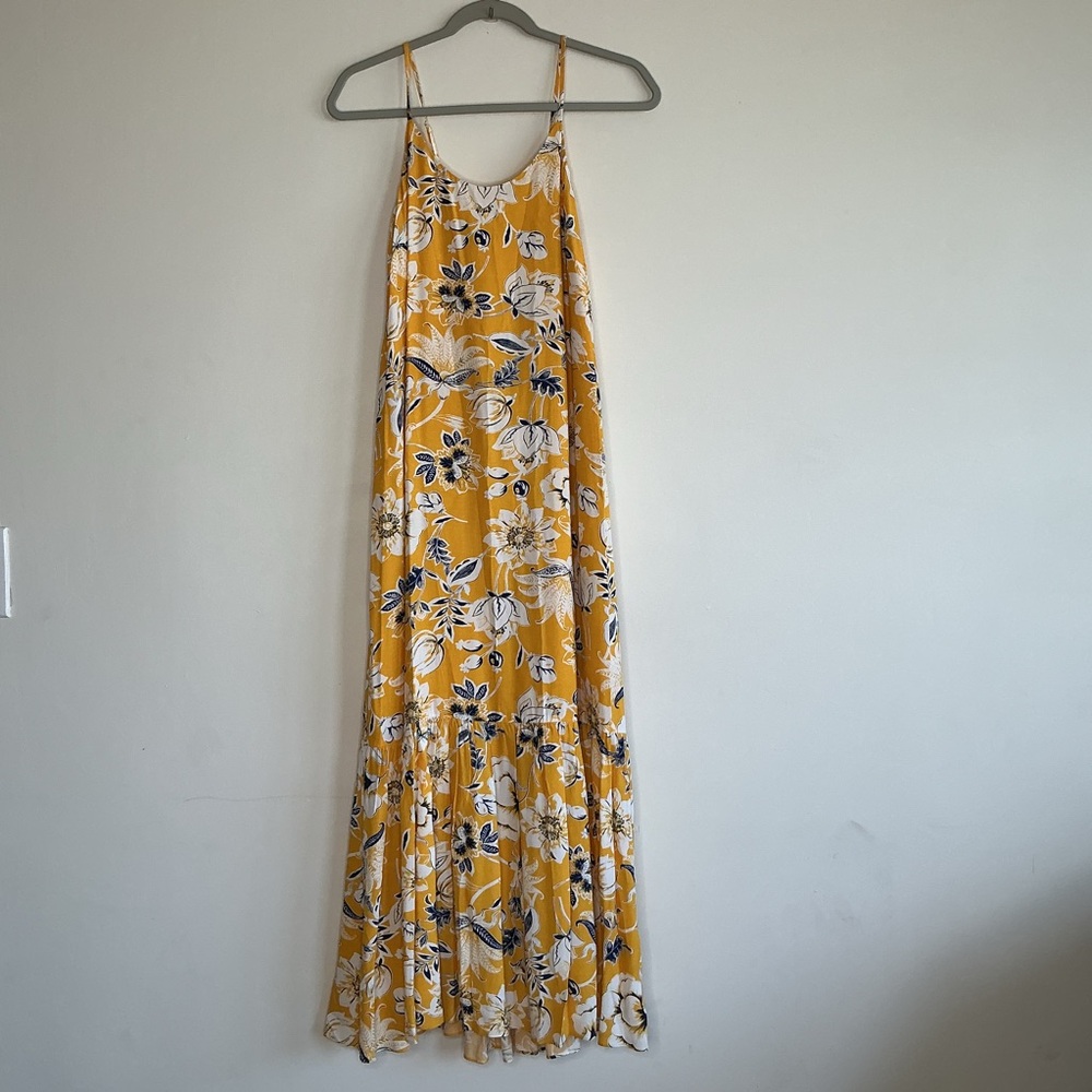 NEW A LOVES A Yellow Floral Maxi Sundress Boho Flowy Tie Back Festival Romantic - Picture 2 of 7